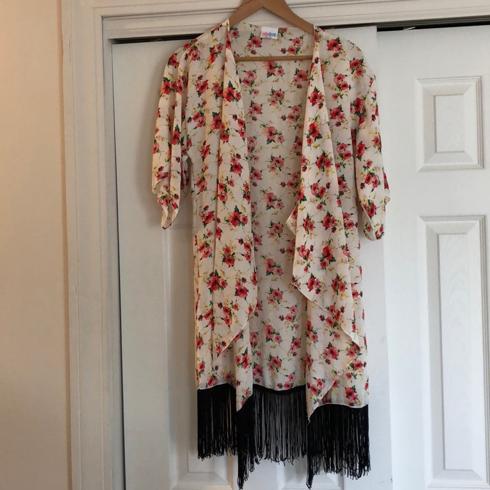 NWOT LuLaRoe Monroe Black Fringe RedFloral Small
